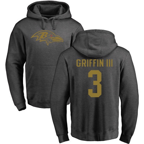 Men Baltimore Ravens Ash Robert Griffin III One Color NFL Football #3 Pullover Hoodie Sweatshirt->baltimore ravens->NFL Jersey